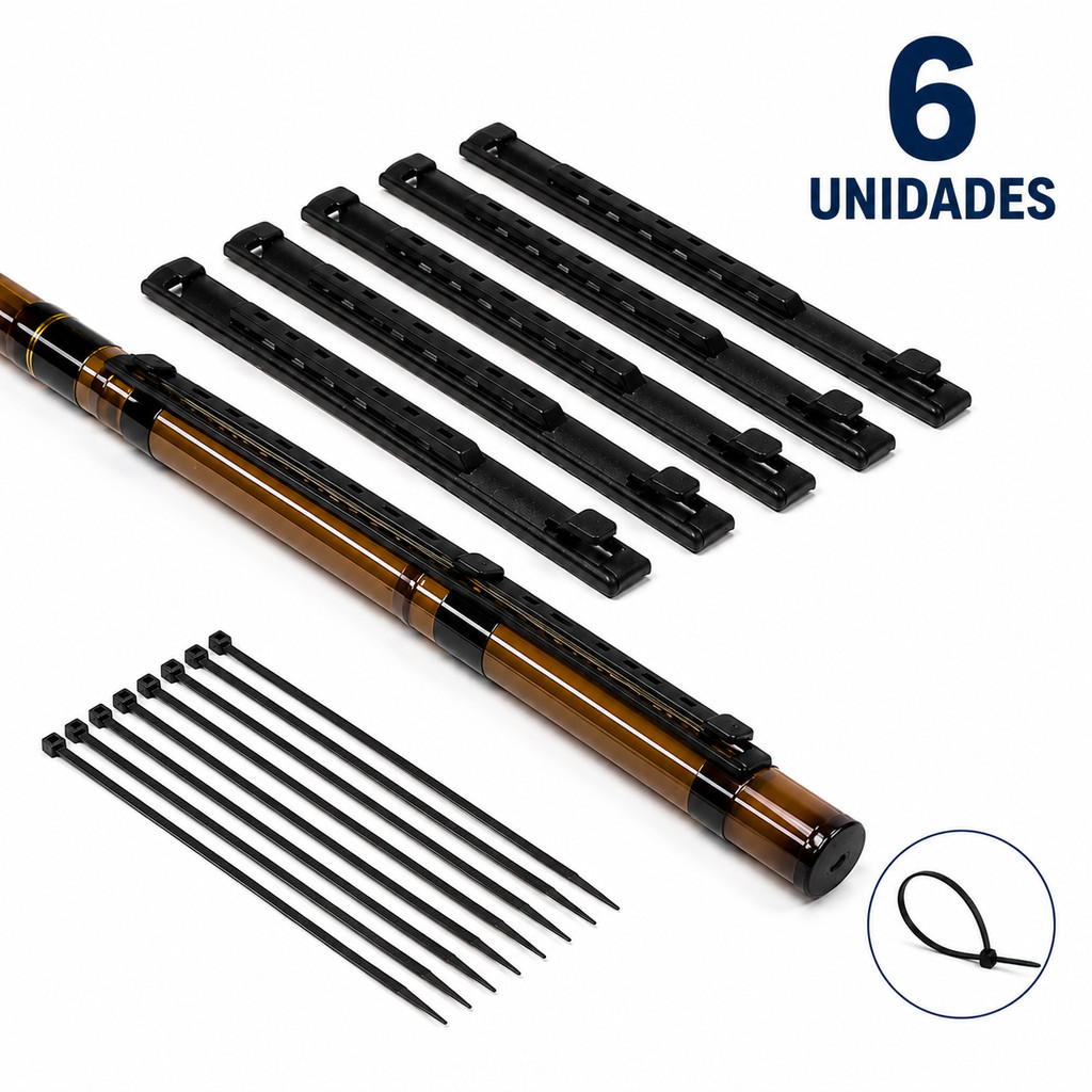 Kit 6 Enroladores de Linha para Vara Telescópica + 12 Fitas Fixadoras