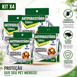 Kit 4 Coleiras Antiparasitária Dugs Cães World Veterinária Antipulgas e Carrapatos