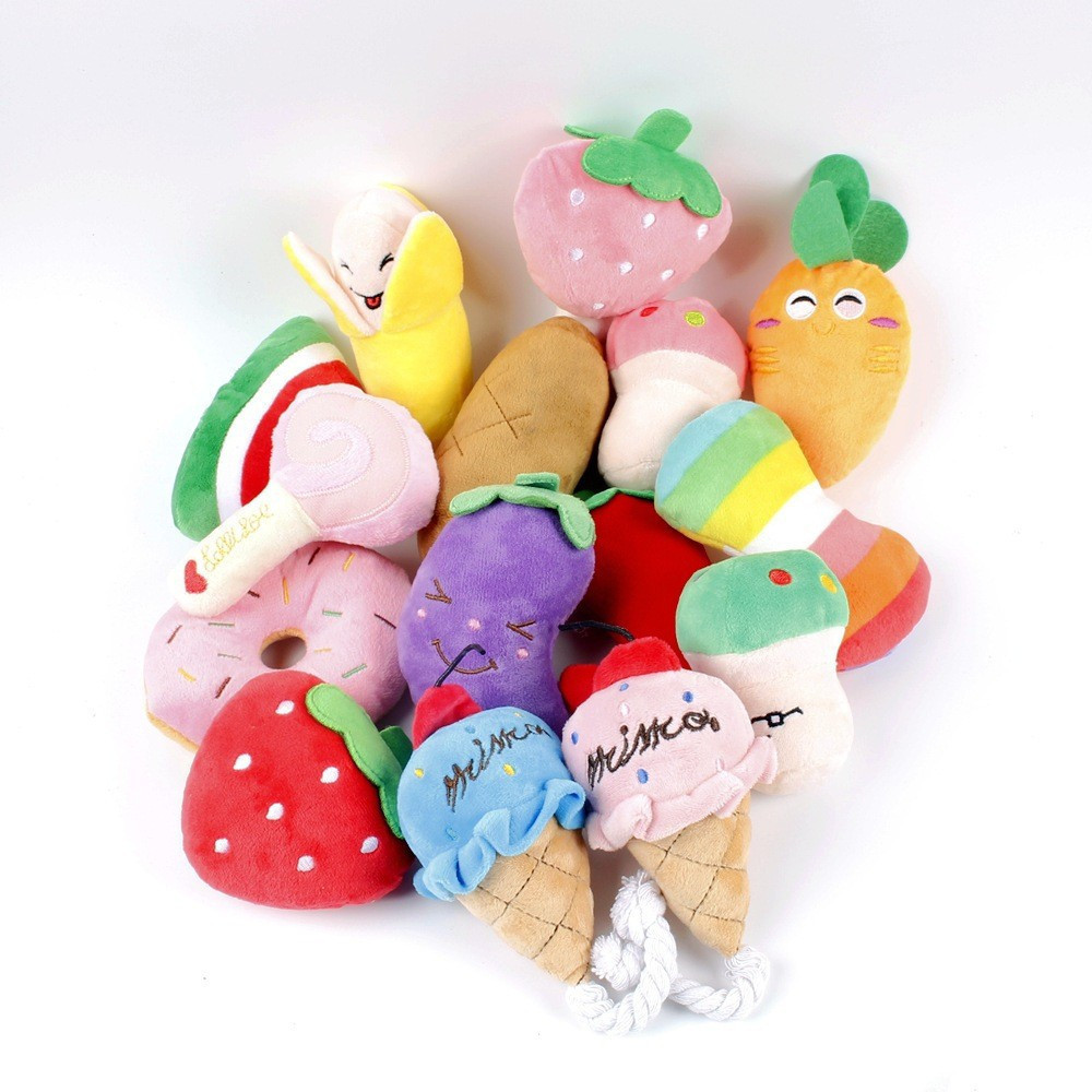 Animal de estimação som brinquedo de pelúcia cão vegetal frutas brinquedo de pelúcia suprimentos para animais de estimaç