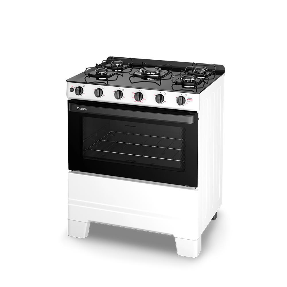 Fogão a Gás Esmaltec IDEAL Super Glass 5 Bocas 84L Preto Mesa de Vidro Acendimento Automático