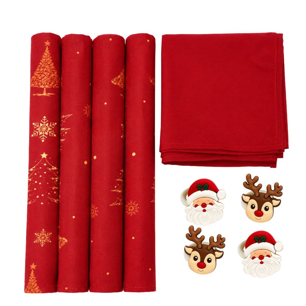 Kit Mesa Posta Natalina 4 Lugar Americano + 4 Guardanapo + 4 Anel de Guardanapo