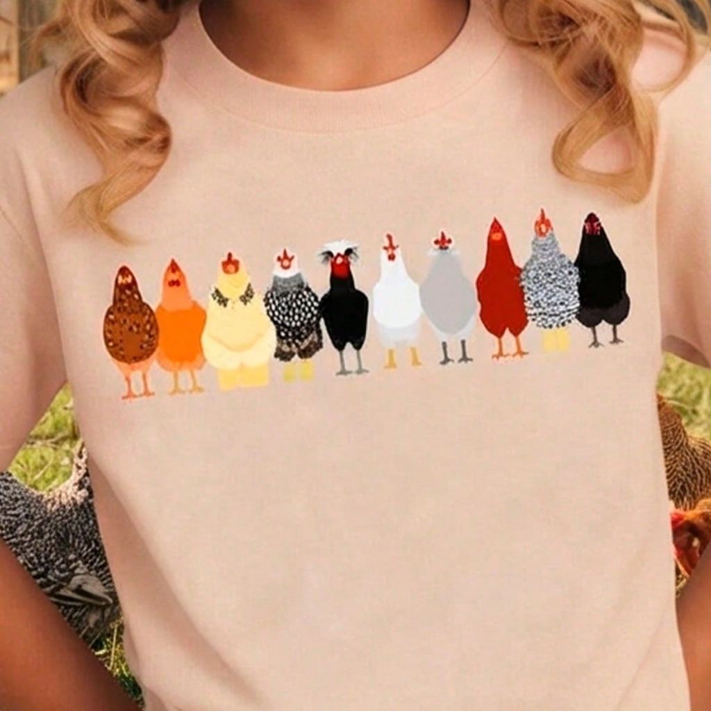 Camiseta infantil Estampado Galinhas - Estampas Exclusivas Para Criança 100% Algodão