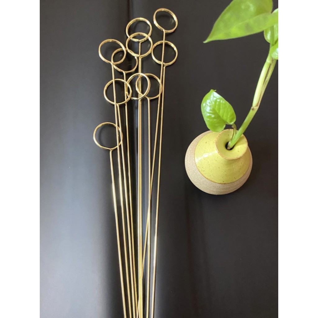 Haste de inserção de Metal para flores, inserção de flores de plástico, buquê, cesta de flores, cartão redondo dourado, 