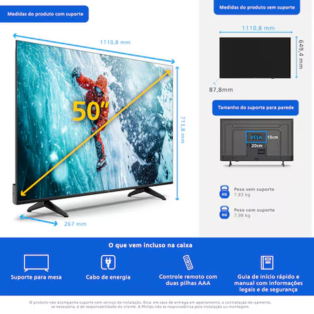 Smart TV Philips 50 Polegadas 4K 50PUG7300/78 UHD Titan OS Pixel Precise Comando de Voz — imagem 2 de 2
