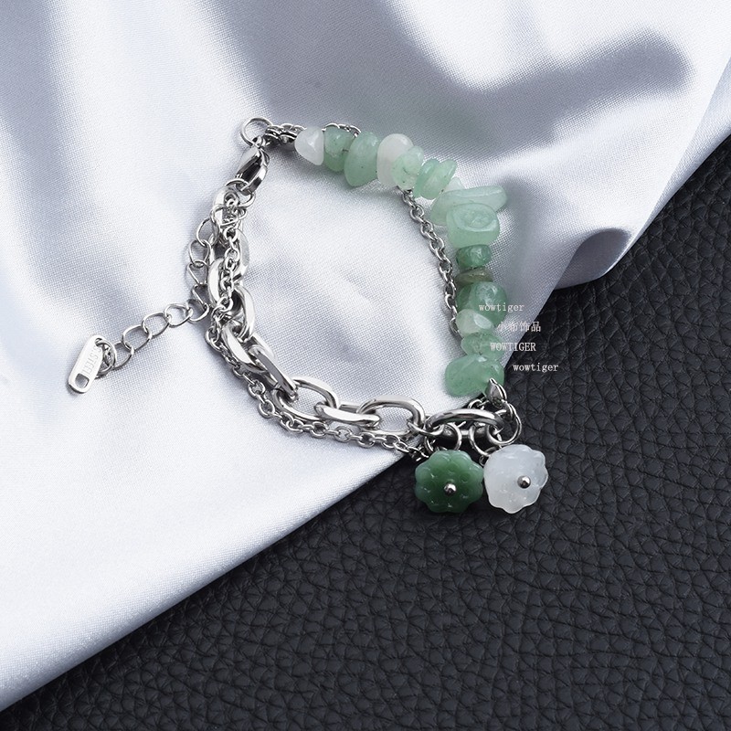 Novo estilo chinês verde Dongling Jade esmagado costura pulseira feminina na moda jóias estilo chinês Design Original Me