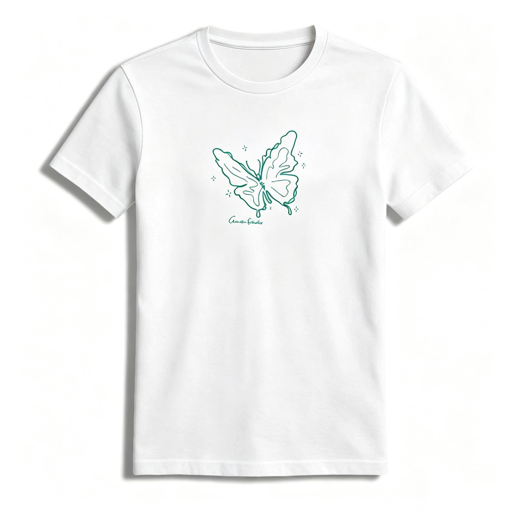 Camiseta Feminina 100% Algodão Com Estampa Minimalista De Borboleta E Estrelas Confortável Para Uso Diário