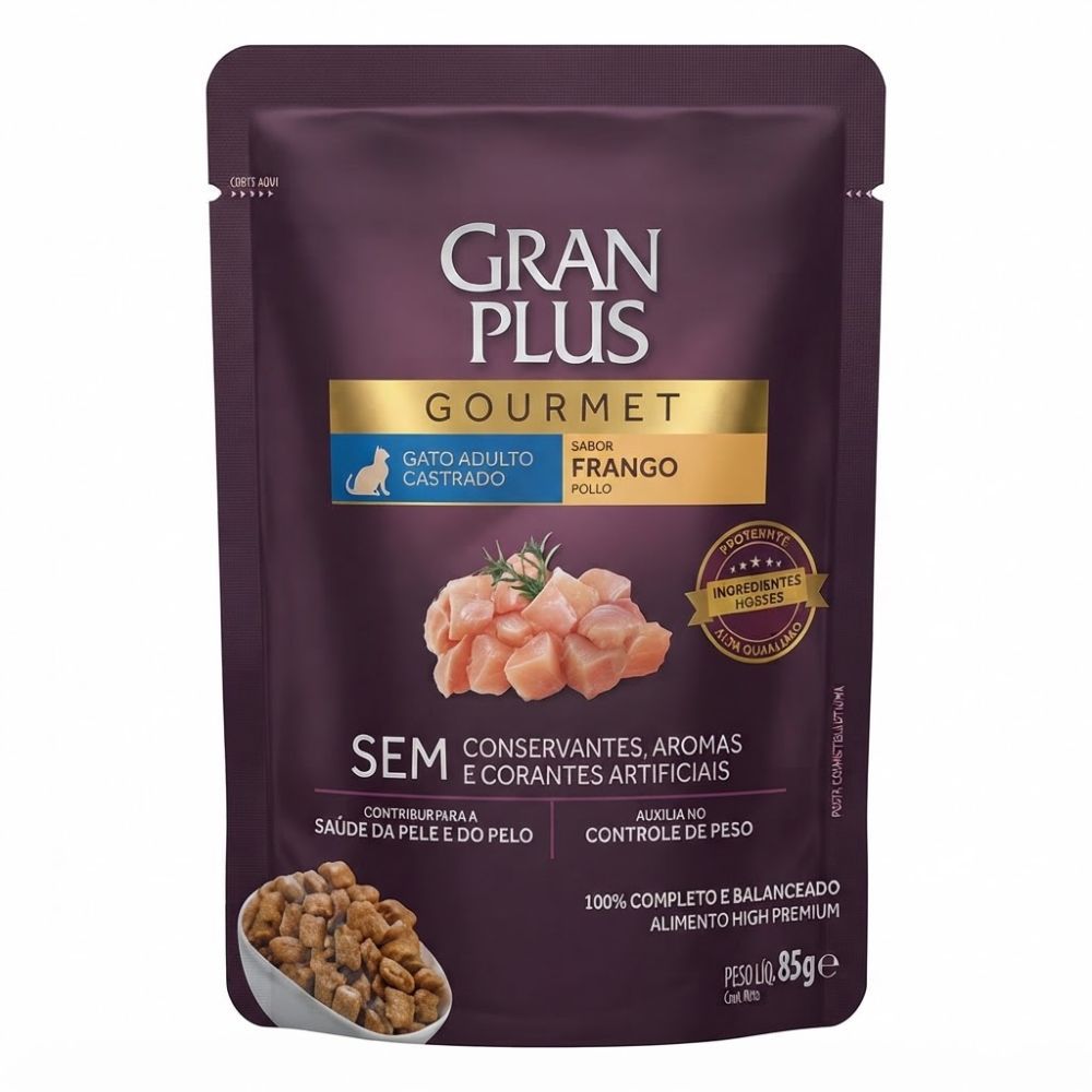 Sachê GranPlus Gourmet Gatos Adulto Castrado Sabor Frango 85g