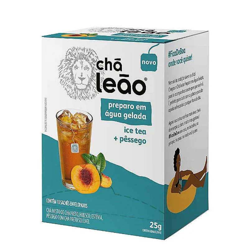 Chá Cold Brew Ice Tea Pêssego envelopado com 10 unidades Leão