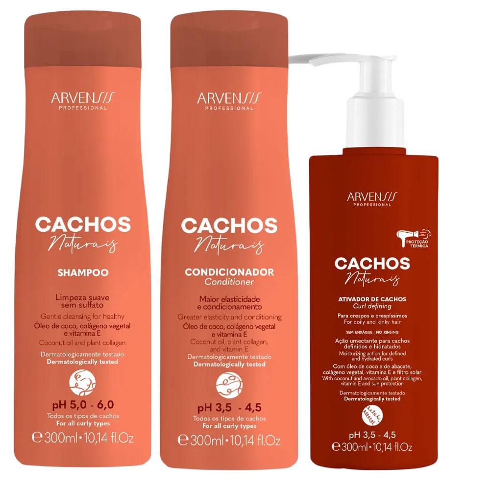Kit Arvensis Shampoo + Condicionador + Ativador Cachos Naturais 300ml