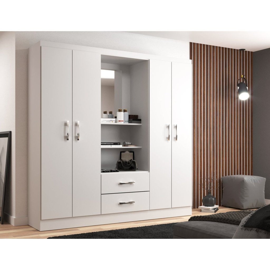 Guarda Roupa Casal com 4 Portas 2 Gavetas Capelinha Branco
