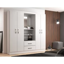 Guarda Roupa Casal com 4 Portas 2 Gavetas Capelinha Branco