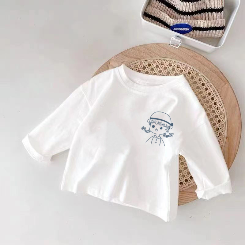 Algodão puro meninos meninas crianças interior de manga comprida camiseta topos primavera outono médio pequenas crianças