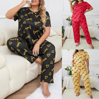 Estilo Loungewear Extra grande mais gordura letras inglesas amor coração em torno do pescoço tamanho grande calças de ma