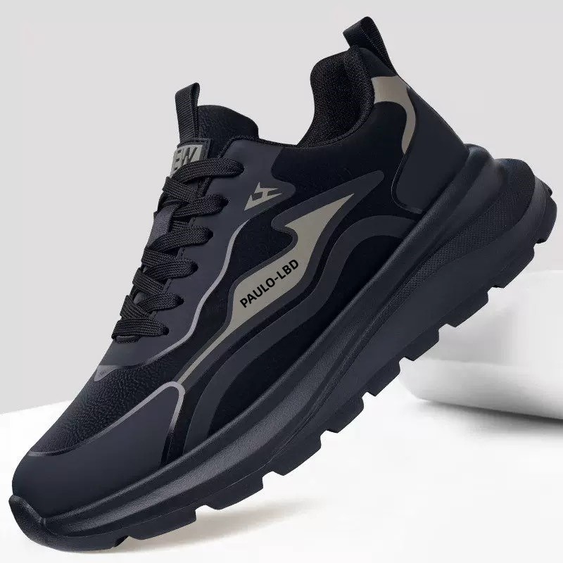 Sapatos masculinos 2026 novo estilo masculino na moda sapatos pretos tênis de couro casual sola macia All-Match sapatos