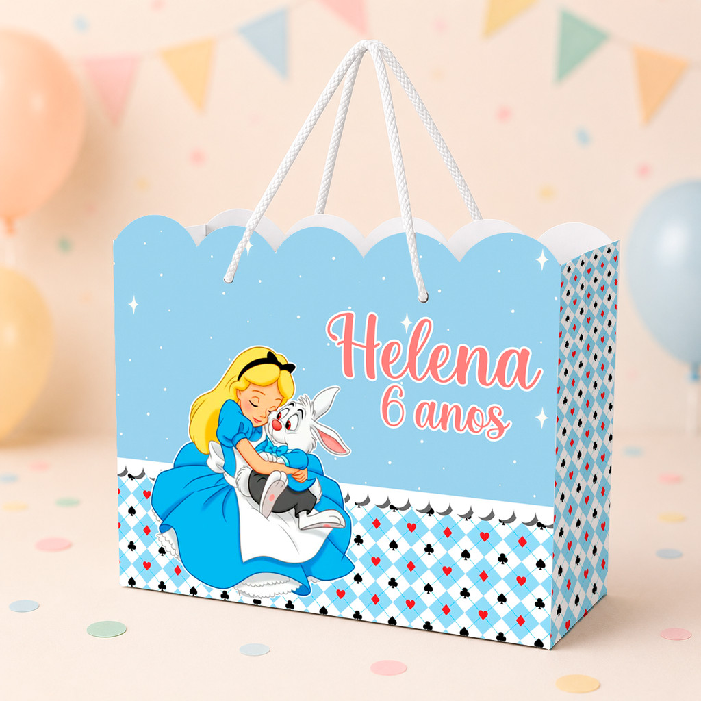 Sacolinha Alice no País das Maravilhas Lembrancinha Personalizada Sacolinha PEGUE E MONTE mimos de aniversário