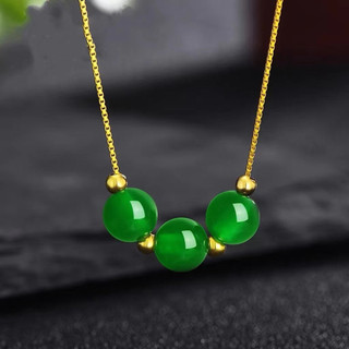 Vietnam areia ouro colar de bronze banhado a ouro feminino clavícula corrente verde ágata luz luxo ouro grânulo pingente
