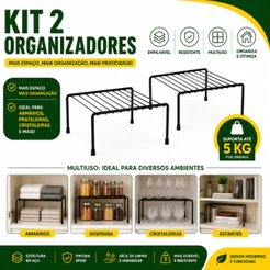 Kit 2 Organizadores Organizador De Armário Aramado Prateleira Dispensa Cozinha Banheiro Preto Branco 32 CM