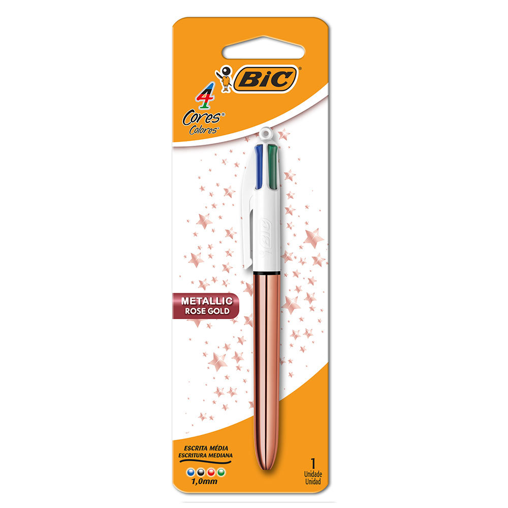 Caneta esferográfica 1.0 retrátil Rose Gold 4 cores Bic