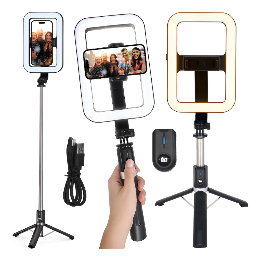 Ring Light Luminária Led Pau de Selfie Com Tripé Até 1,20 M e Suporte De Celular Controle Wireless