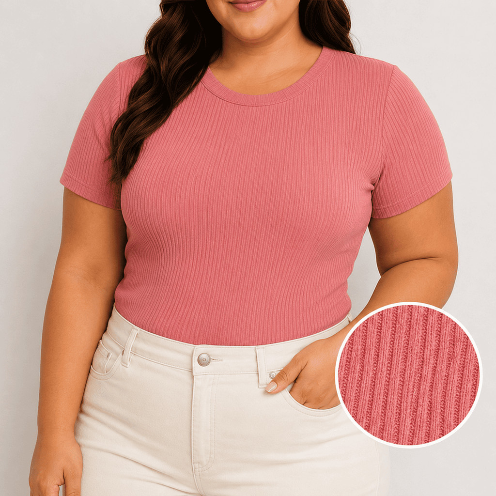 Camiseta GG e G1 Canelada Feminina Gola Redonda Plus Size Basica Casual Confortavel e Macia