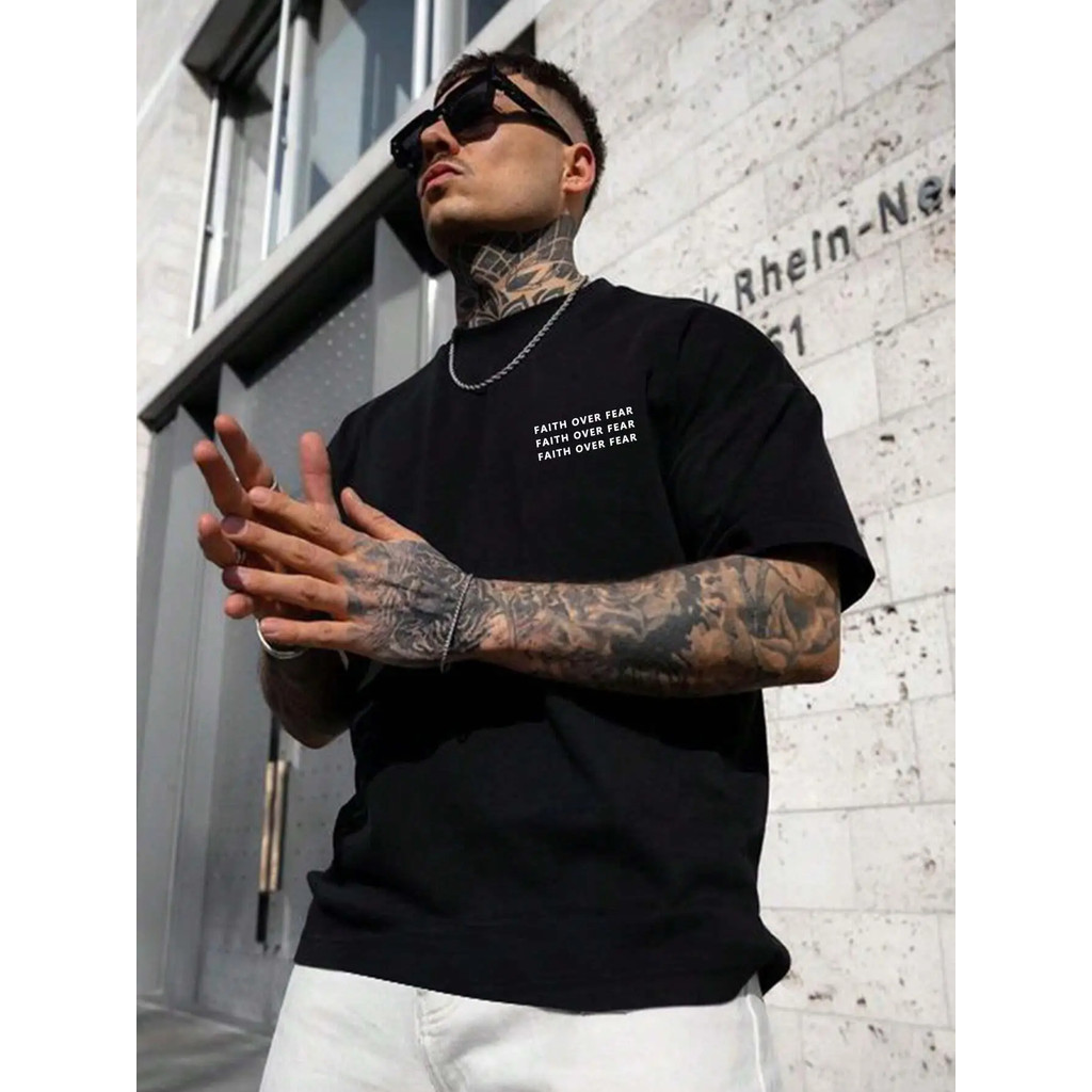 CAMISETA MASCULINO STREETWEAR FAITH OVER FEAR CI 100% ALGODÃO CAIMENTO PERFEITO PREMIUM