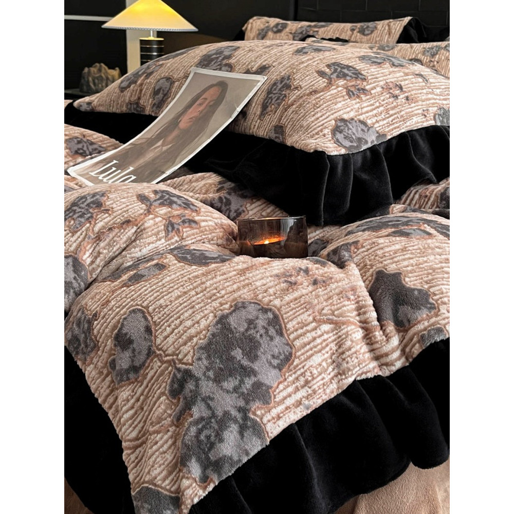 Inverno engrossado novo estilo classe A leite velo conjunto de quatro peças dupla face quente Coral velo flanela lençol 