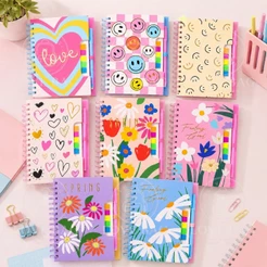 Caderno Capa Dura Espiral Pautado A5 80 Folhas com Caneta Apagável e Notas Adesivas