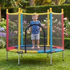 Cama Elástica Infantil 1,40M Pula Pula Trampolim com Rede de Proteção Colorida Reforçada em Aço Galvanizado 140cm