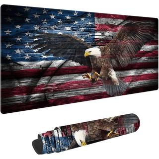 Mousepad Grande para Jogos com Bandeira Americana e Águia, Antiderrapante de Borracha