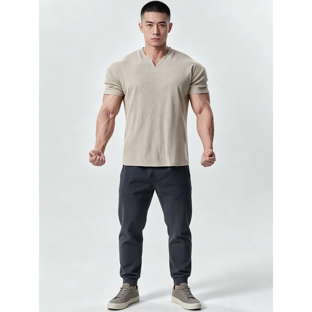 Punhos de textura alta fixa olhar grande camiseta de manga curta respirável masculino verão esportes lazer treinamento d