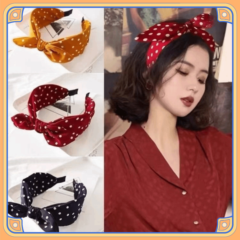 Retro polka dot bow bunny ear headband