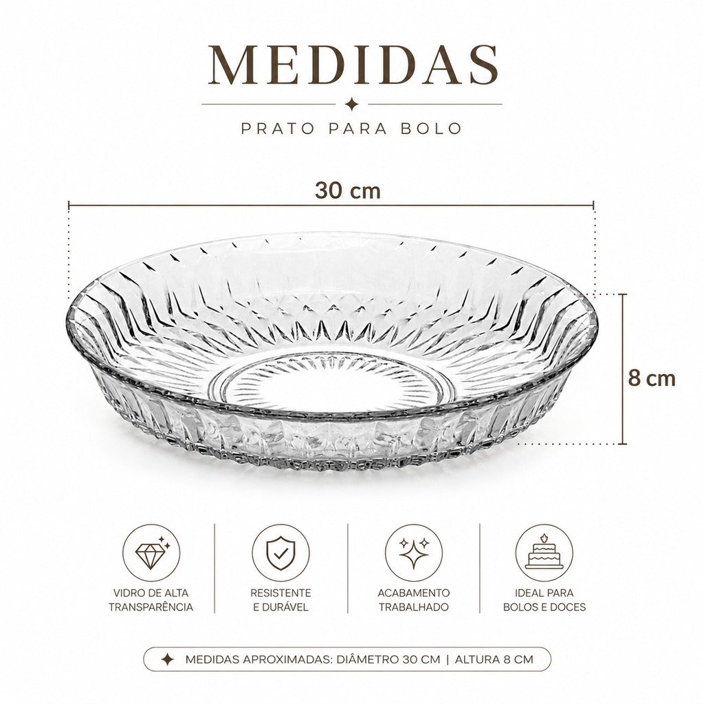 Prato para Bolo 30cm Diamond Alto Centro De Mesa Fundo Fruteira Pudim Mesa Posta Decorativo · foto 2