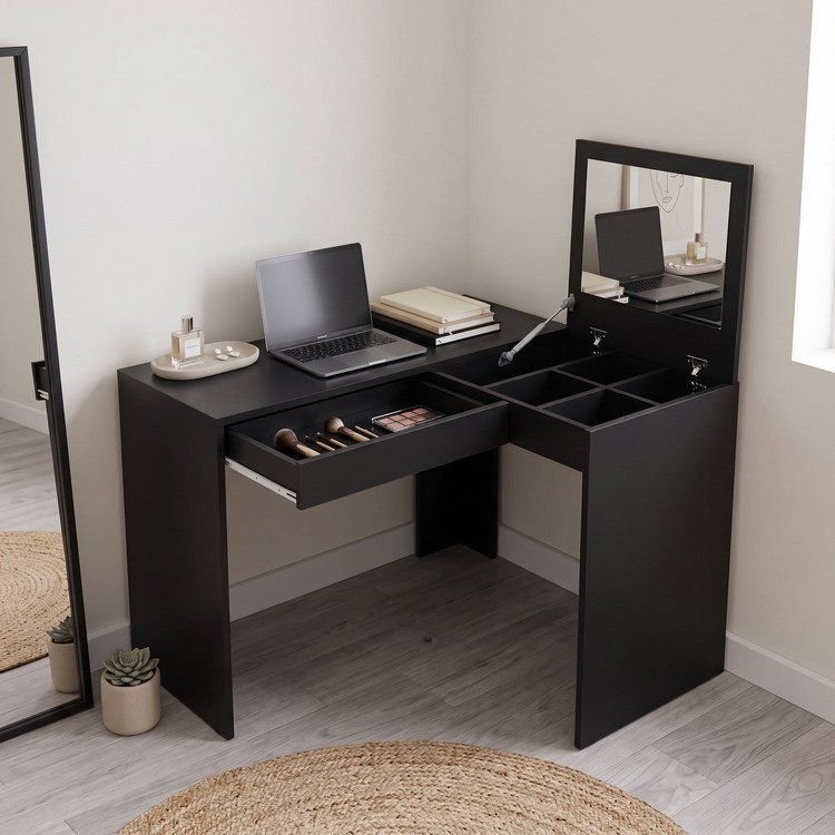 Escrivaninha Mesa Escritório Penteadeira 1 Gaveta 110cm Espresso Móveis Preto Preto