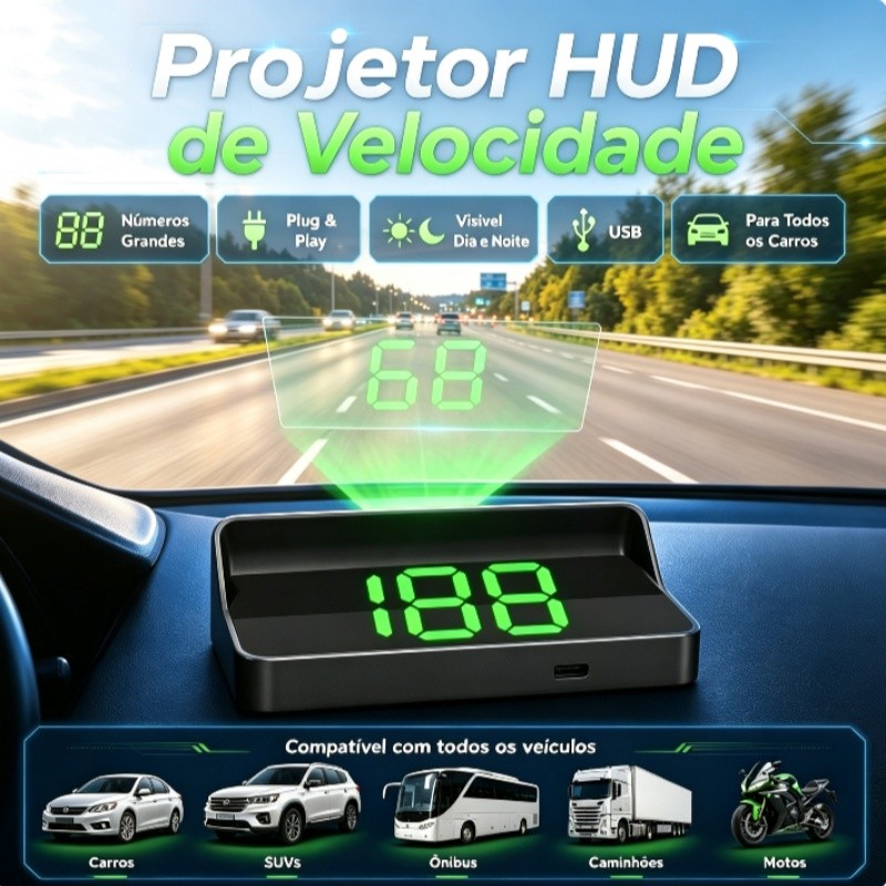 Velocímetro Digital GPS Projetor HUD Para Carro Display HD Visível Dia E Noite Universal USB Plug and Play