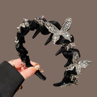 2026 jovem luxo coreano high-end estilo ocidental high-end cristal borboleta dente pente bandana feminino dentado Anti-d