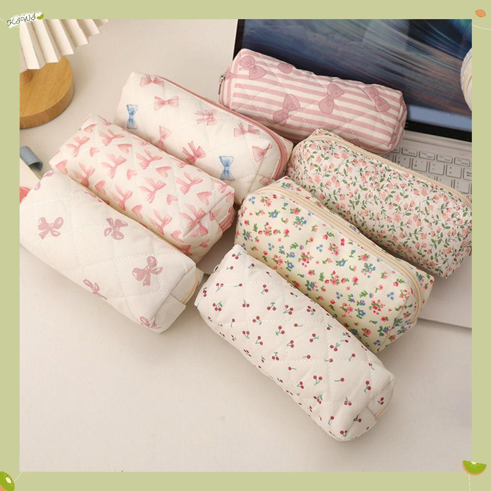 Bolsa Para Caneta  , De Armazenamento Multifuncional Com Estampa Floral Laço Papelaria Portátil De Grande Capacid