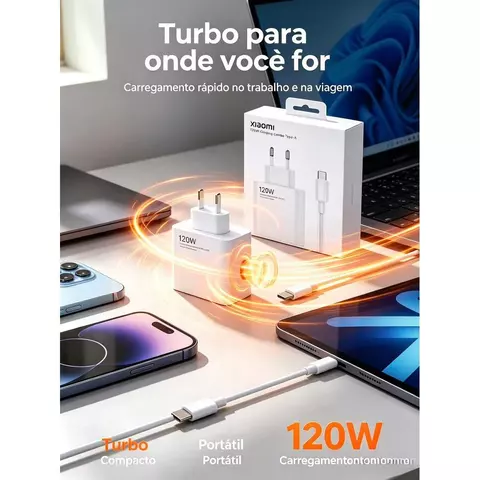 Carregador Xiaomi 120W Completo Turbo Cabo USB + TIPO C Redmi Note