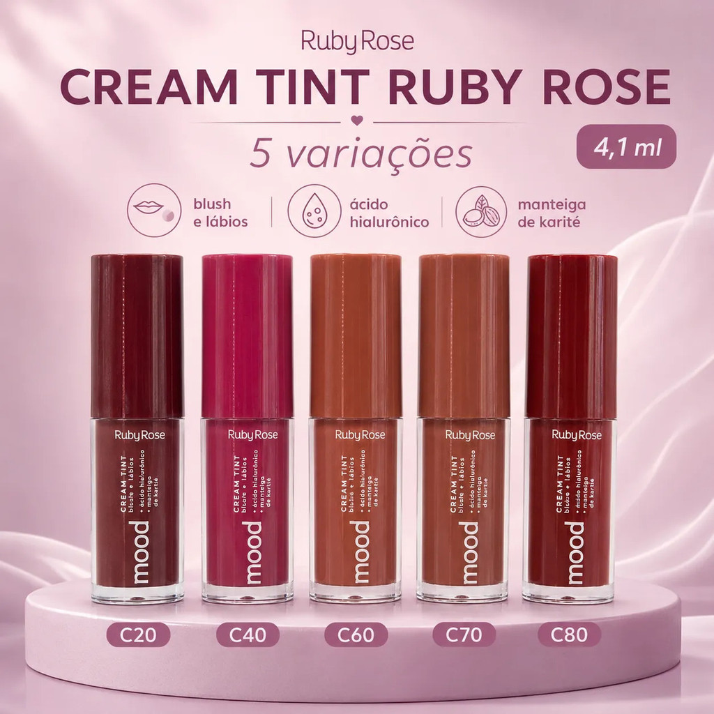 Cream Tint Mood Ruby Rose 3 Em 1 Batom Blush Sombra