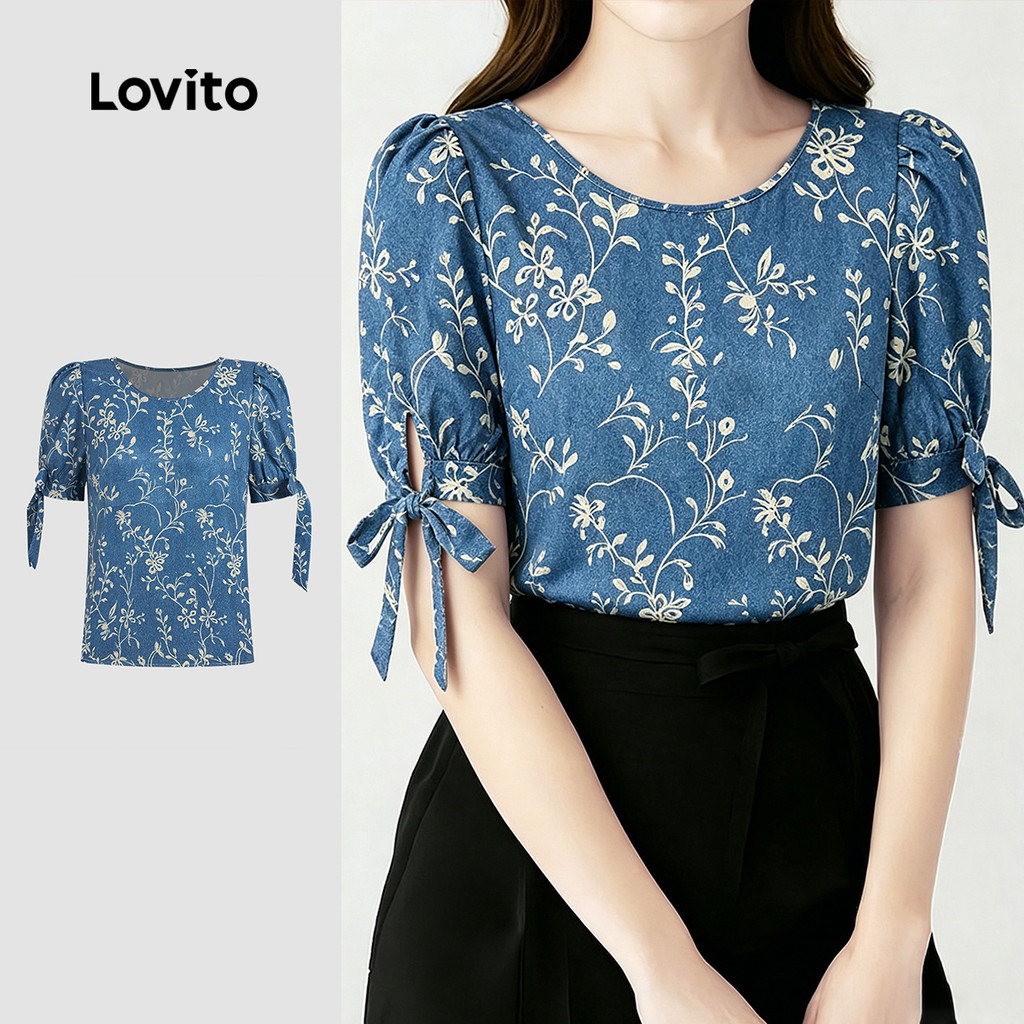 Lovito Blusa Casual Azul com Laço Frontal primavera/verão BLBR37BR084