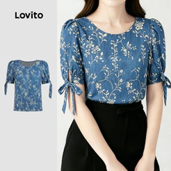 Lovito Blusa Casual Azul com Laço Frontal primavera/verão BLBR37BR084
