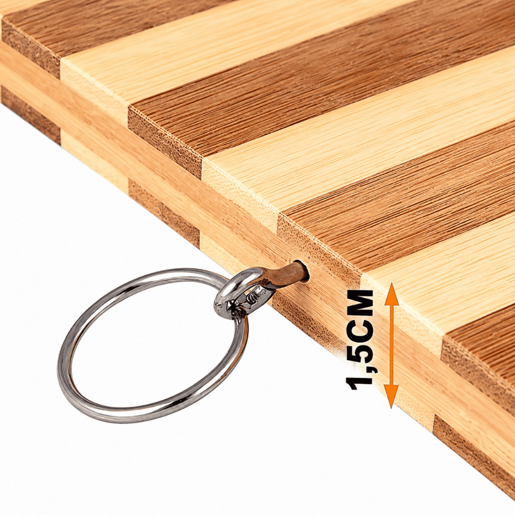 Tábua de Corte Bambu 30x20cm Alça de Metal Carnes Frutas Legumes Queijos Churrasco Cozinha Gourmet — imagem 2 de 2