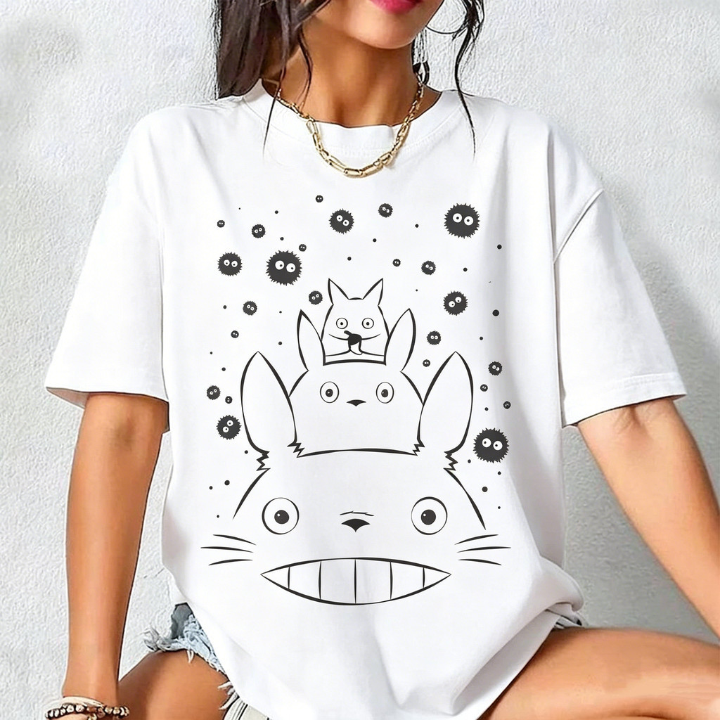 Camiseta de Algodão Estampa Totoro My Neighbor Totoro Personagens Clássicos Manga Curta Modelo Unissex