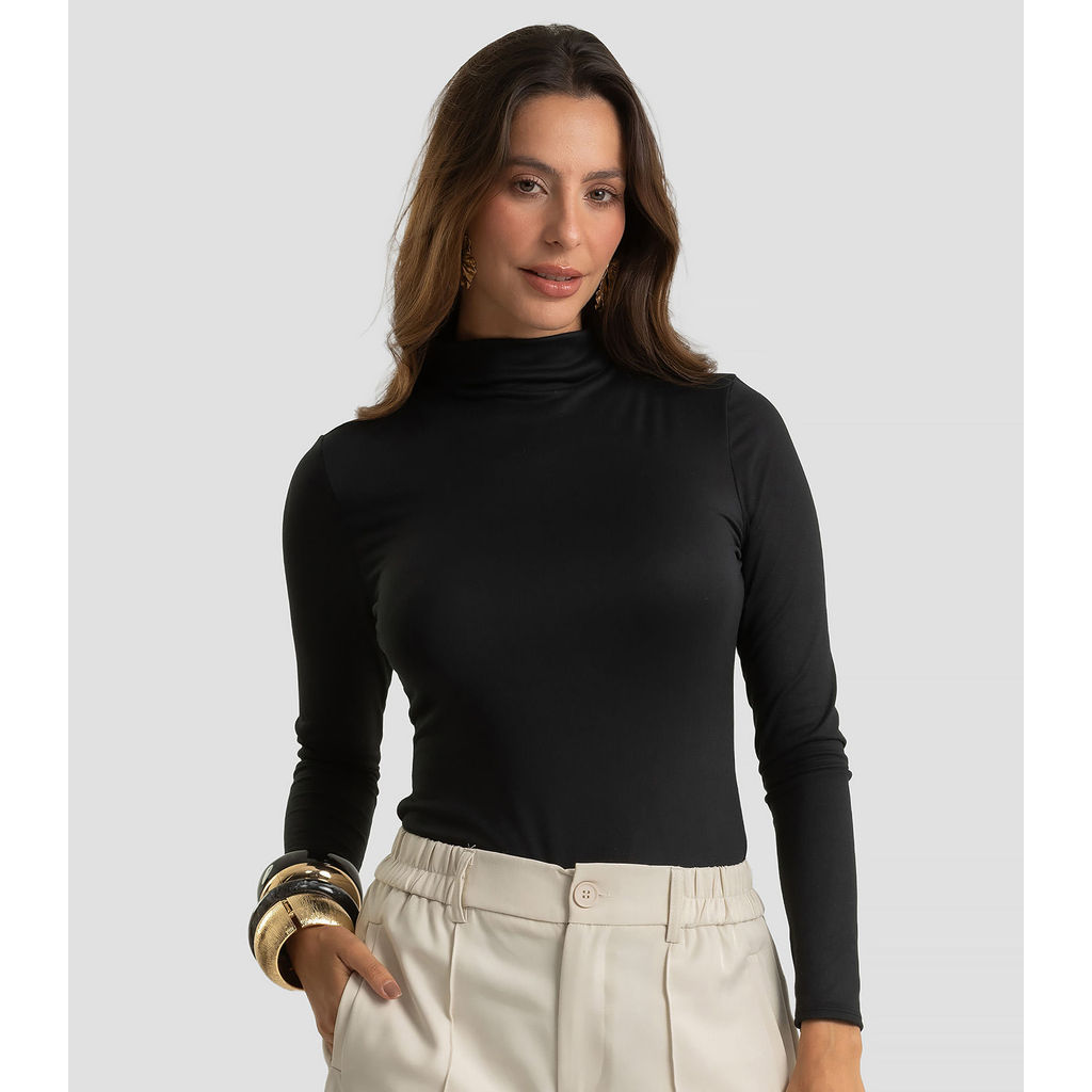 Body Feminino Malha Delicate Com Gola Alta Dianna Preto