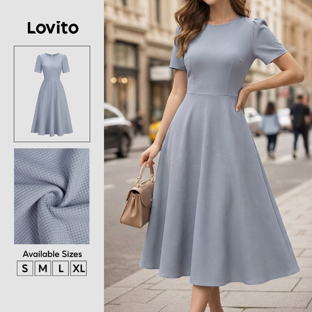 Lovito Vestido Elegante Azul Com Zíper Para Mulheres Primavera/verão (sem Cinto) DRK8BR223