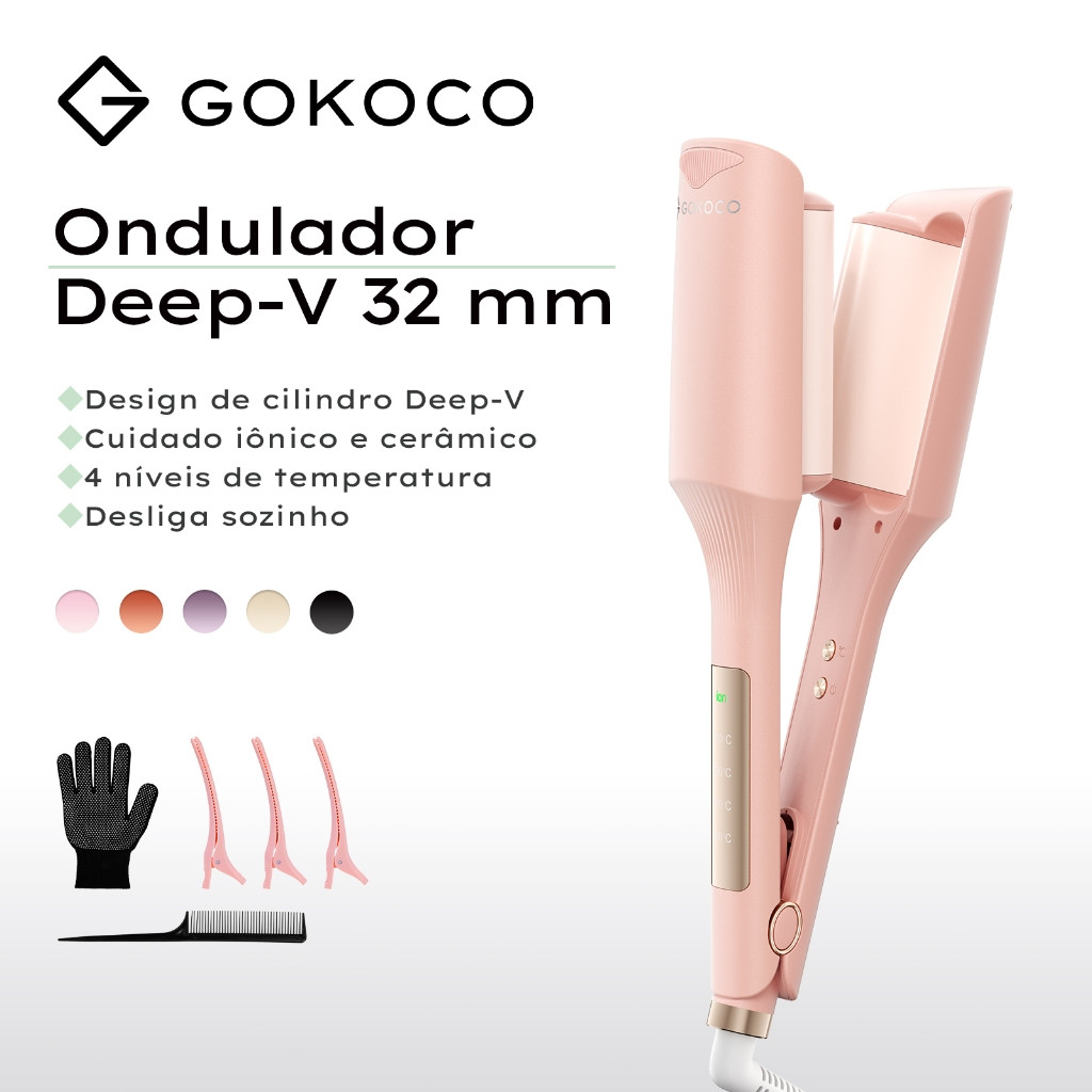 GOKOCO Modelador De Ondas 32mm Bivolt Com 30 Milhões De Íons Negativos E Cerâmica Turmalina Para Ondas Naturais E Volume
