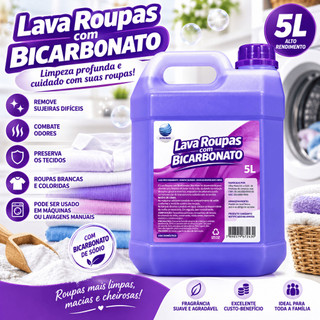Lava Roupas Sabão Liquido Com Bicarbonato de Sódio 5L Lavanderia Profissional Cremoso