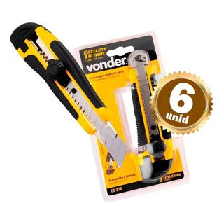 Kit 6 Estiletes Vonder ES 218 18 mm com Trava e Lâmina Segmentada - Corpo em Plástico Reforçado com Borracha