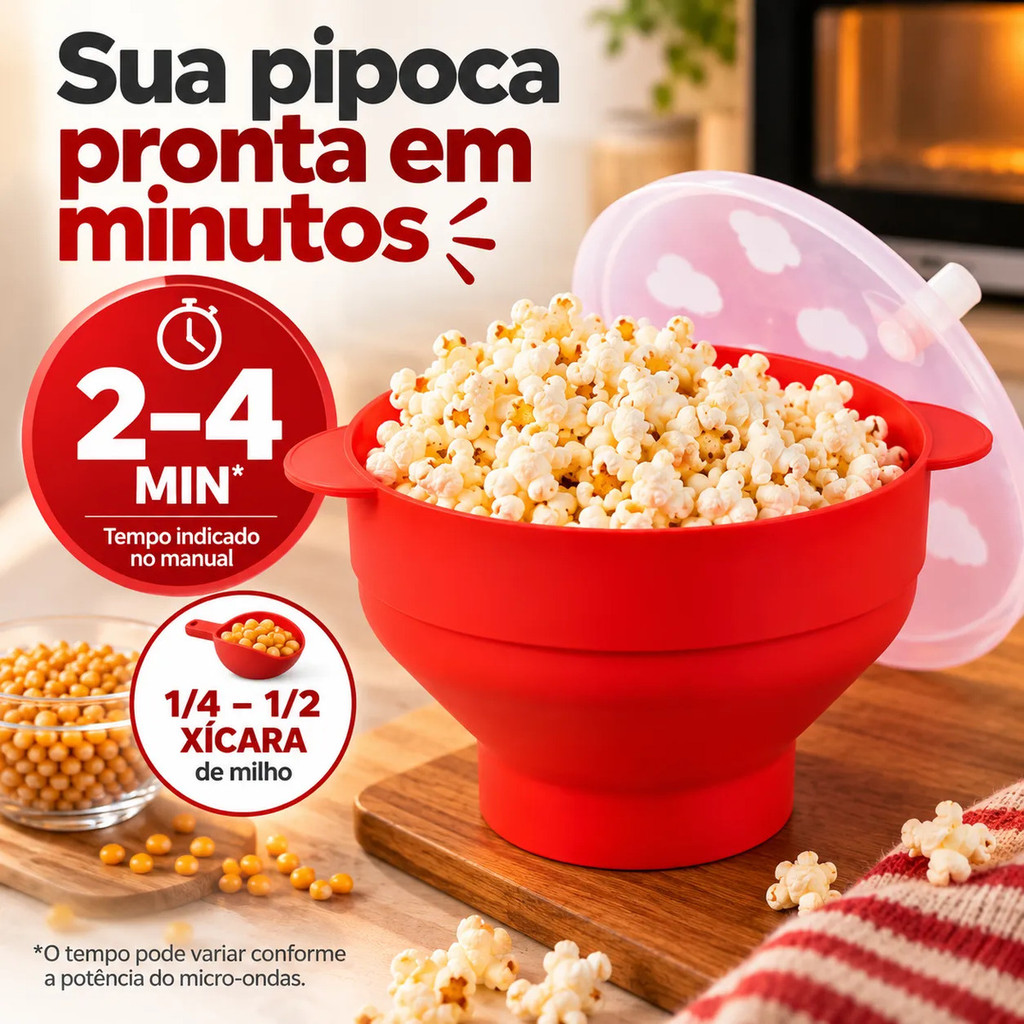 Kit 2 Pipoqueira Silicone Retrátil Para Micro-ondas Grande Sem Óleo Lyor Dobrável Com Tampa