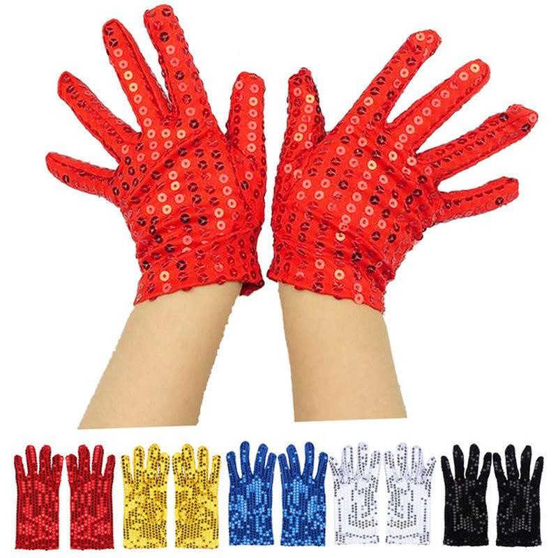Luvas de lantejoulas para crianças, para dança, estilo Michael Jackson, 1 par, brilhantes.