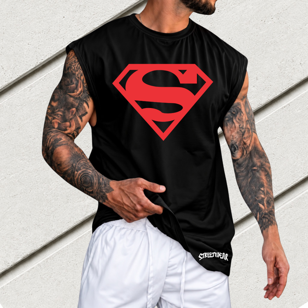 Regata Machão Oversized 100% Algodão Camiseta Cavada Musculação Streetwear Treino Praia Academia